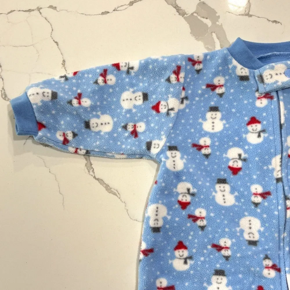 Carter’s Baby Boys Blue Fleece Snowman Christmas Footed Pajamas Sleeper 6 Months
